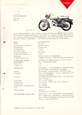 Zündapp Presse Information IFMA 1964-1968