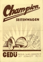 Champion Seitenwagen Prospekt 1930er Jahre