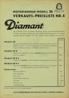 Diamant Motorfahrrad Preisliste 3.1937