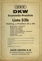 DKW Ersatzteil-Preisliste Nr. 52b 1939