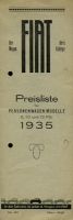 Fiat Preisliste Schweiz Nr. 30 1935