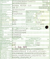 Preview: Honda Civic (Typ SB 2) Original Fahrzeugbrief 1978