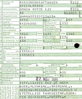 Preview: Honda Civic (Typ AG) Original Fahrzeugbrief 1985