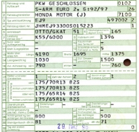 Preview: Honda Civic (Typ EJ 9) Original Fahrzeugbrief 1996