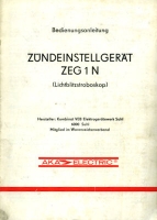 Zündeinstellgerät ZEG 1 N Bedienungsanleitung 1980er Jahre
