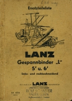 Lanz Gespannbinder L 5 + 6 Ersatzteilliste 1940er Jahre