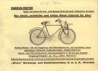 Markus bicycle motor brochure 1930