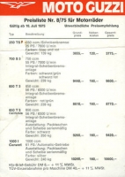 Moto Guzzi pricelist 8.1975