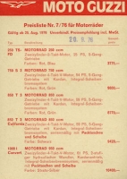 Moto Guzzi pricelist 7.1976