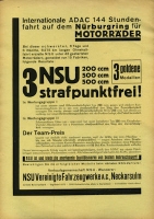 NSU Plakat 144 Stundenfahrt Nürburgring ca. 1931