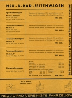 NSU Preisliste Seitenwagen Nr. 516 1934