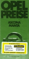 Opel Ascona Manta Preisliste 1.1978