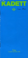 Opel Kadett D Preisliste 9.1980