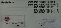 Porsche 911 / 914 Preisliste 12.1969