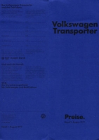 VW T 2 Transporter Preisliste 8.1977