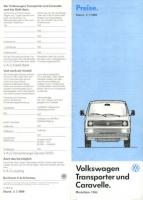 VW T 3 Transporter and Caravelle pricelist 7.1989