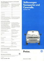 VW T 3 Transporter und Caravelle Preisliste 3.1990