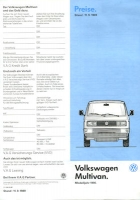 VW T 3 Multivan pricelist 9.1989