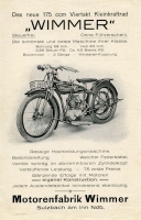 Wimmer 175 ccm Modell Viertakt Prospekt ca. 1925
