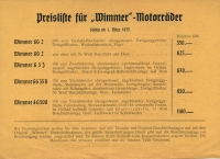 Wimmer Preisliste 1.3.1935