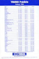 Yamaha pricelist 1984