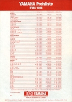 Yamaha pricelist IFMA 1986