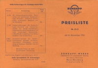 Zündapp Preisliste 11.1953