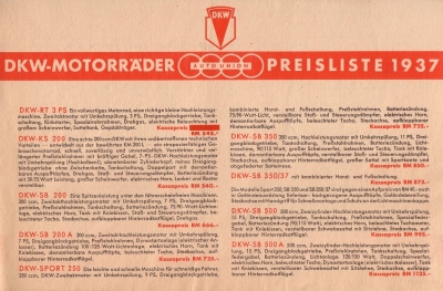 DKW Preisliste 2.1937