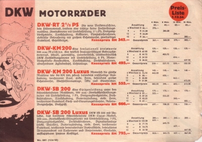 DKW Preisliste 12.1934
