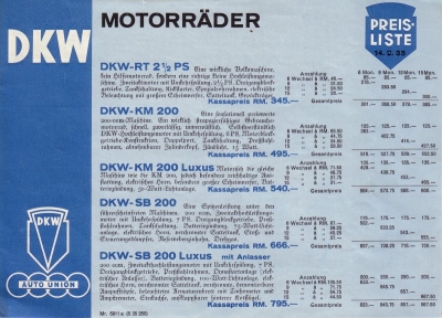 DKW Preisliste 14.2.1935
