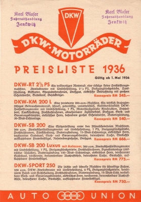 DKW Preisliste 5.1936