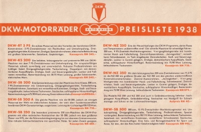 DKW Preisliste 1938