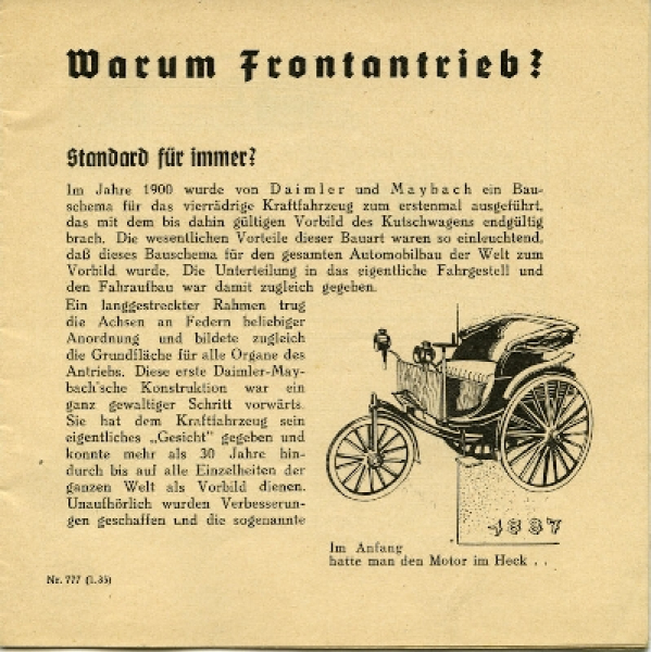 Adler Warum Frontantrieb? Prospekt 1935