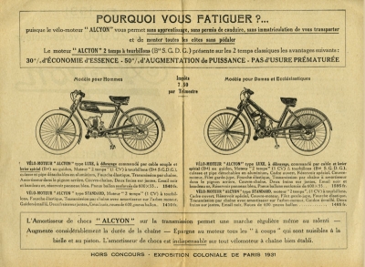 Alcyon velo moteur brochure 1931