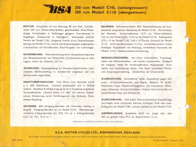 BSA 250ccm Prospekt 1954