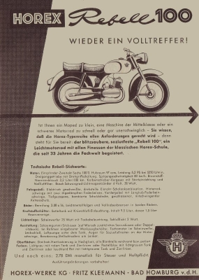 Horex Moped Rebell 100 Prospekt 1957