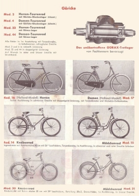 Göricke Motorrad und Fahrrad Programm ca. 1950