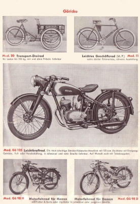 Göricke Motorrad und Fahrrad Programm ca. 1950