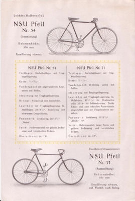 NSU Pfeil Fahrrad Prospekt 1926