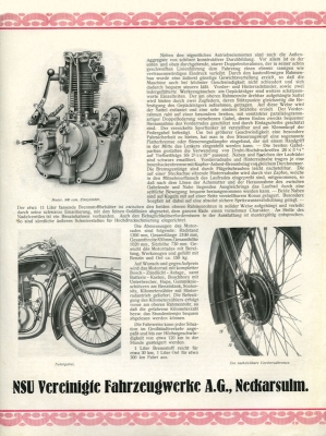NSU 500 ccm Einzylinder Sport Modell Prospekt 1929