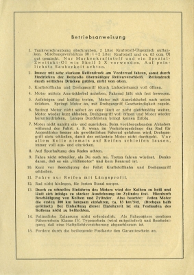 Flink Fahrradhilfsmotor Einbauanweisung und Betriebsanweisung 1950er Jahre