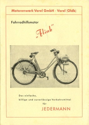 Flink Fahrradhilfsmotor Prospekt 1950er Jahre