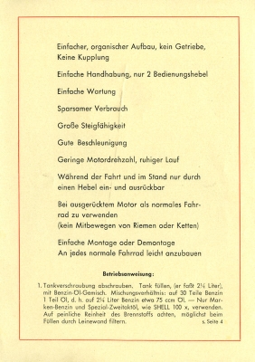 Flink Fahrradhilfsmotor brochure 1950s