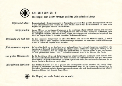 Kreidler Junior J 51 Prospekt 7.1955