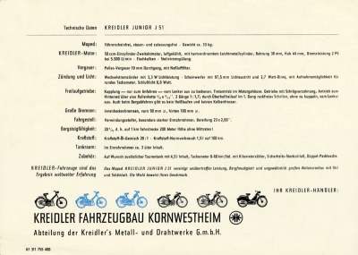 Kreidler Junior J 51 Prospekt 7.1955