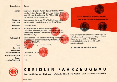 Kreidler Junior J 50 Prospekt 5.1954