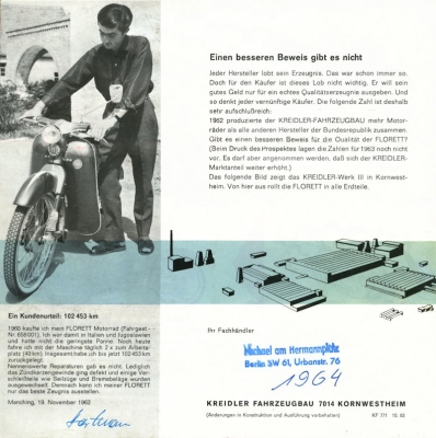 Kreidler Florett Prospekt 10.1963