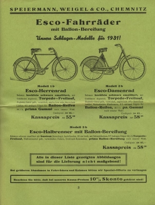 Esweco bicycle and motorcycle program 1931