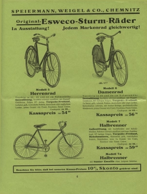 Esweco Fahrrad und Motorfahrrad Programm 1931