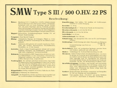 SMW 500 ccm Sport brochure ca. 1929